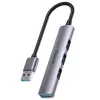 USB šakotuvas Unitek H1208A — 4 prievadai (1 × USB 3.2 Gen 1 Type-A, 3 × USB 2.0), aliumininis korpusas, pilka, 0,20 m laidas
