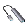 USB šakotuvas Unitek H1208A — 4 prievadai (1 × USB 3.2 Gen 1 Type-A, 3 × USB 2.0), aliumininis korpusas, pilka, 0,20 m laidas