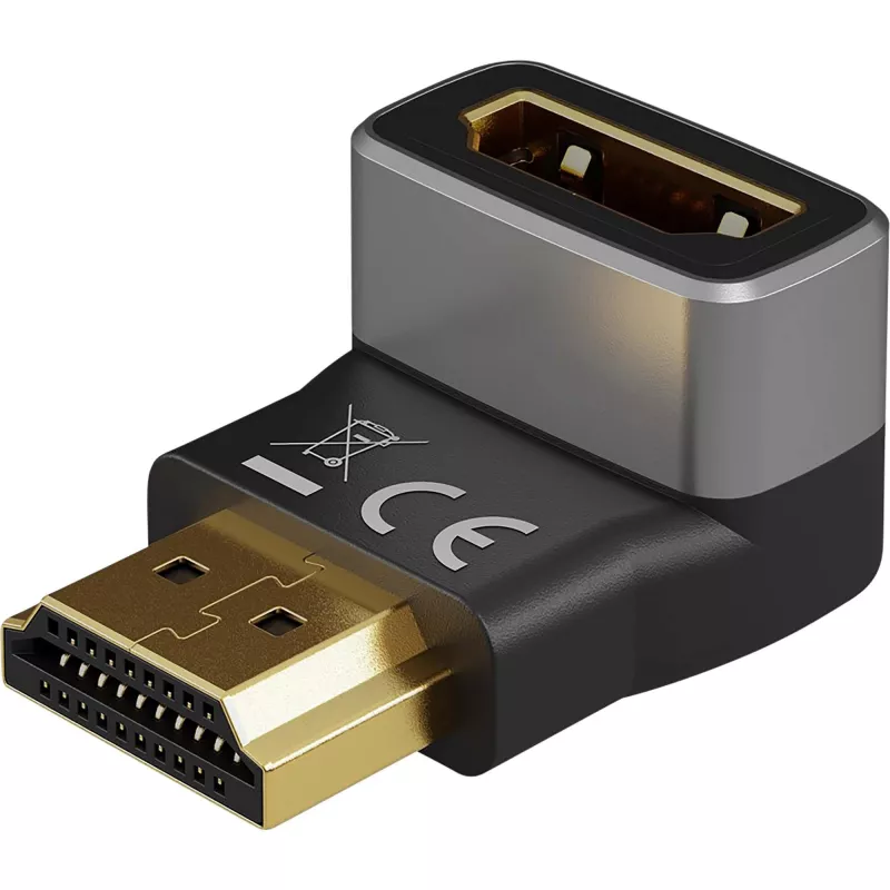 Goobay 72011 HDMI™ Kampinis Adapteris 270° Vertikalus, 8K @ 60 Hz, Auksuotas, Juodas, Sidabrinis