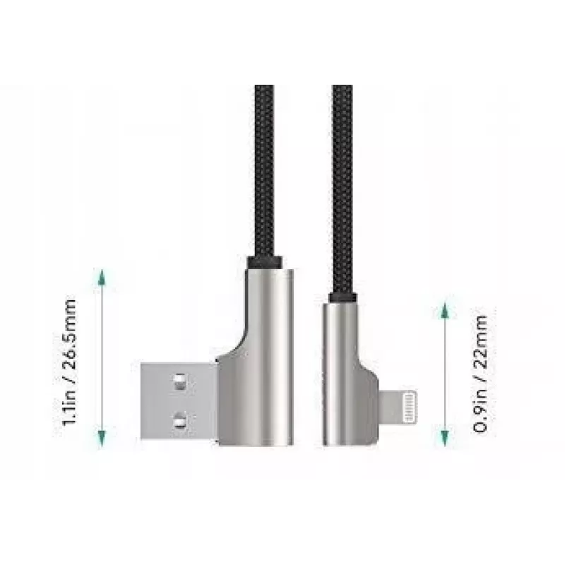 AUKEY CB-AL01 USB–Lightning kabelis, juodas, nailoninis, 2 m, 90° jungtys