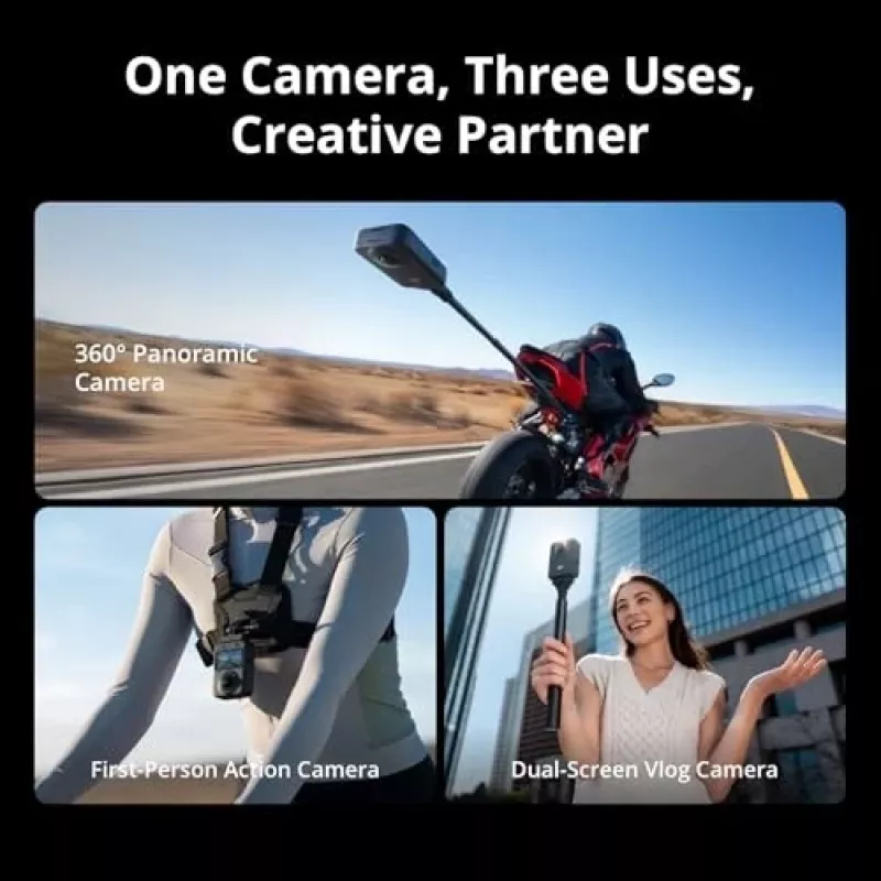 Veiksmo kamera DJI Osmo 360 Standard Combo – 8K itin didelė raiška, 120 MP CMOS, 240 kadrų/s, elektroninis stabilizavimas, 2 colių ekranas, MicroSD, 183 g, juoda