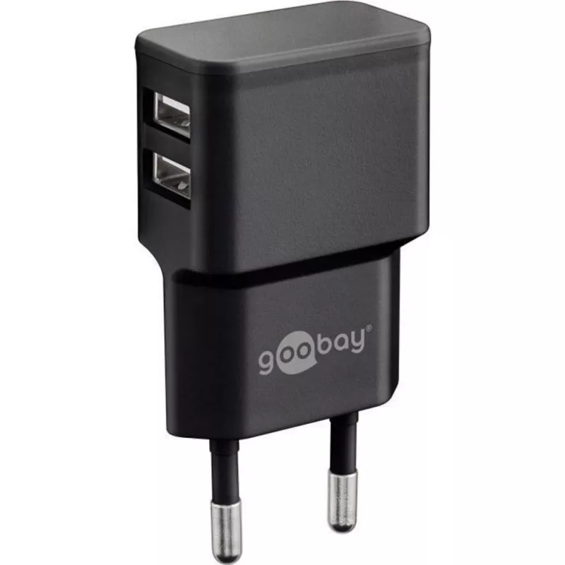 Wentronic goobay Dvigubas USB įkroviklis - Maitinimo adapteris - 12 W - 2,4 A - 2 išėjimo prievadai (USB) - Juoda (44951)