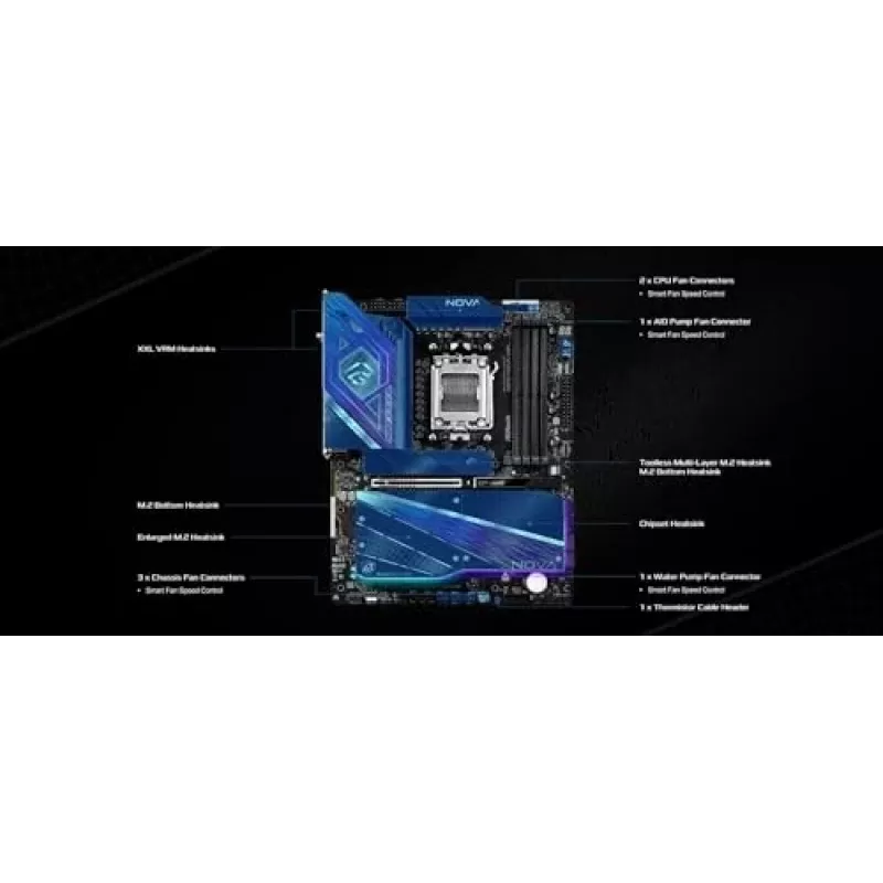 Motininė plokštė ASRock X870 NOVA WIFI — AMD X870, Socket AM5, ATX, 4× DIMM DDR5, 256GB, Wi‑Fi 6E, 2.5GbE