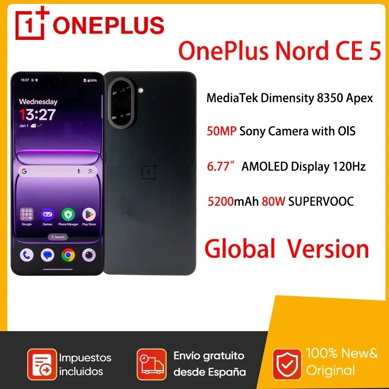 Išmanusis telefonas OnePlus Nord CE 5 5G MediaTek Dimensity 8350 Apex 6,77 colio AMOLED ekranas 5200 mAh 80 W SUPERVOOC 50 MP Sony kamera OIS
