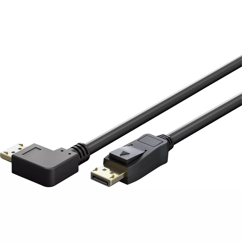 Kabelis DisplayPort Kištukas 90° > DisplayPort Kištukas, 8K / 144Hz (juodas, 2 m, 1 Kištukas 90° šoninis, 54 Gbit/s, DisplayPort 2.0 / 2.1)