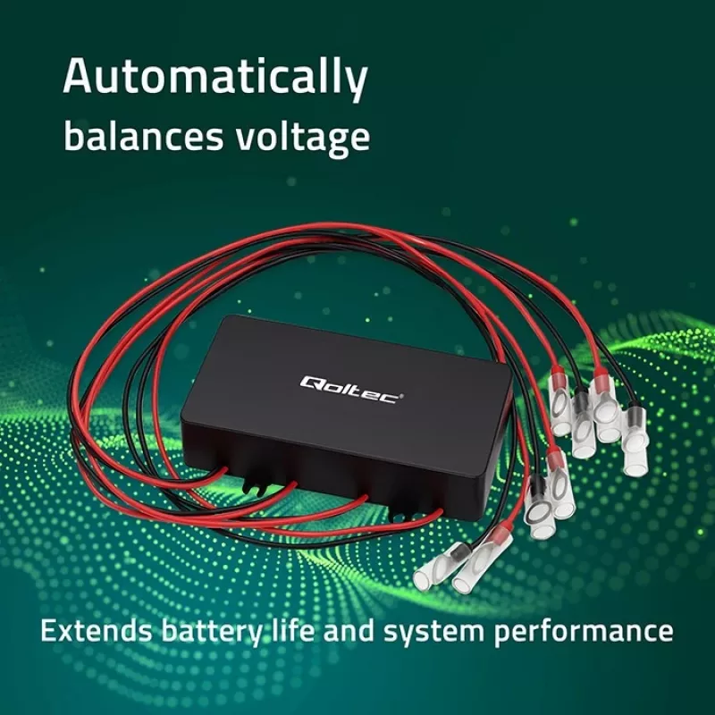 Įtampos balansatorius QOLTEC 51098 48V sistemoms – 4×12V akumuliatorių išlygintuvas