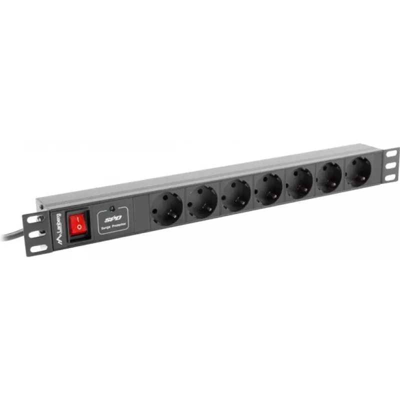 Lanberg PDU-07F-0200-IEC-BK 1U 10A 2m 7x Schuko lizdų maitinimo skirstytuvas (PDU) 19 inch
