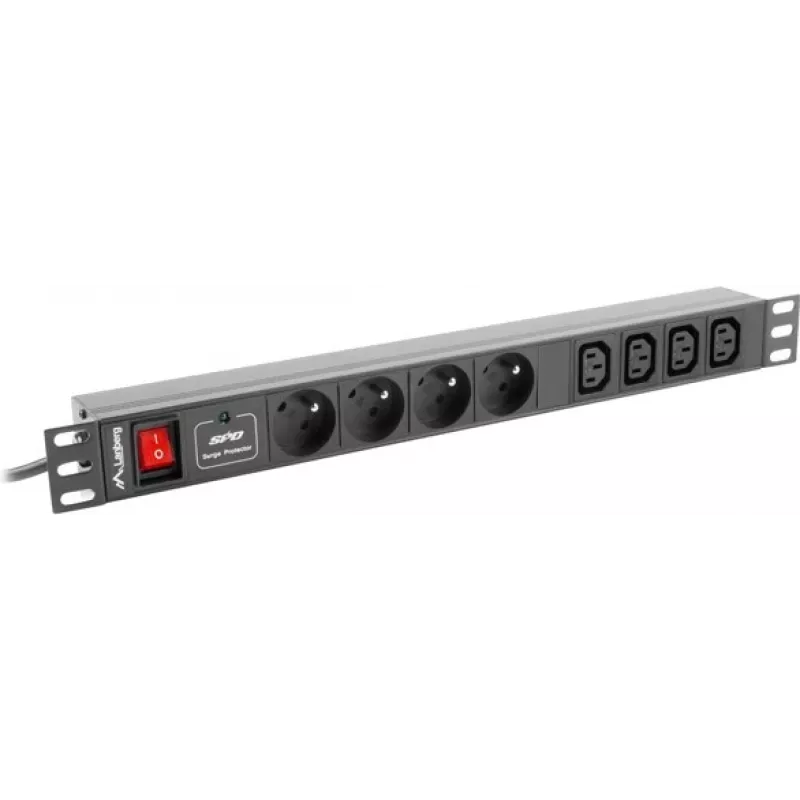 Lanberg PDU-04E04I-0200-IEC-BK 1U serverių spintos PDU, 4x E tipo + 4x IEC C13, 10 A, 2 m, juodas