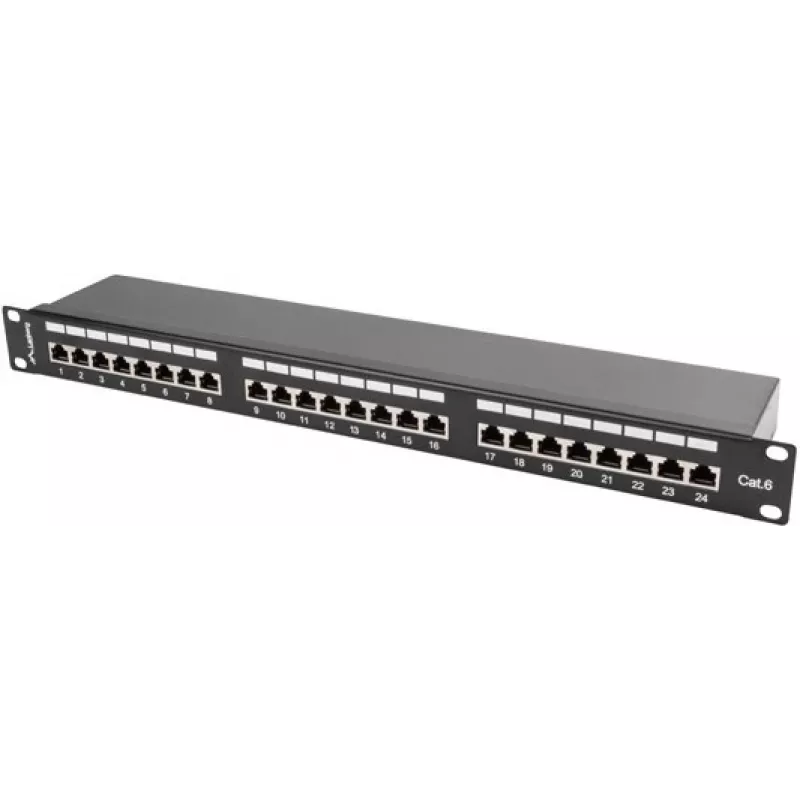 Pataisos skydelis 1U LANBERG PPS6-1024-B, 24 prievadų Cat6, metalinis, juodas, 442×114.5×44,5 mm