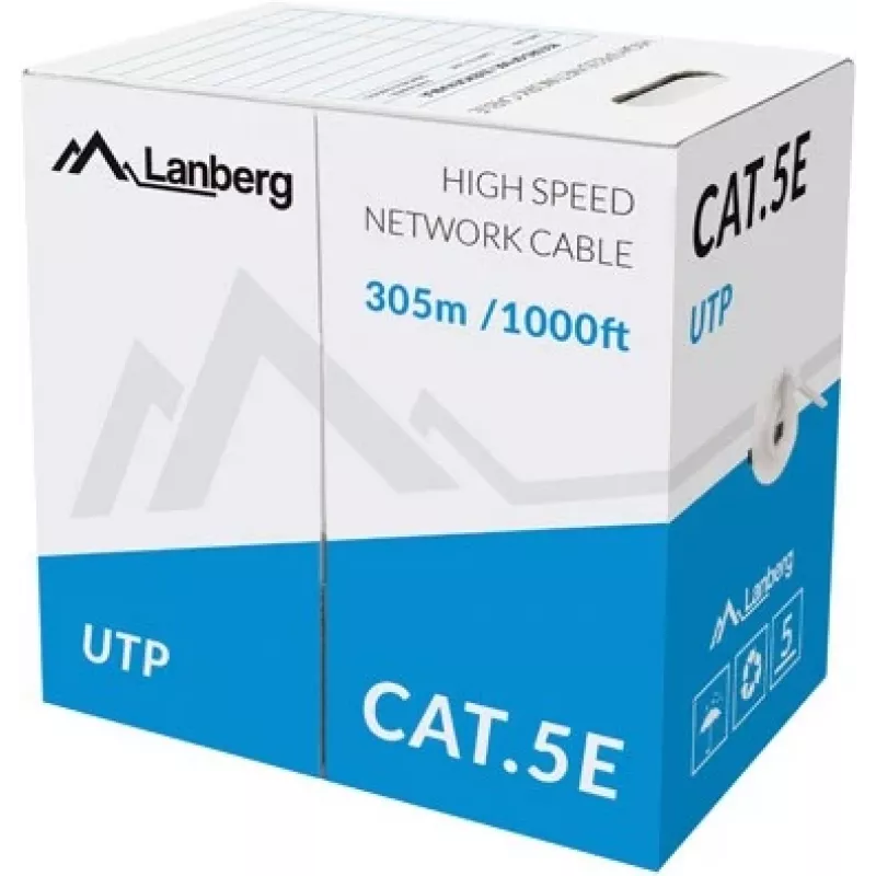 Tinklo kabelis LANBERG LCF5-11CC-0305-S Cat5e F/UTP, 24 AWG CCA, 305 m, pilkas