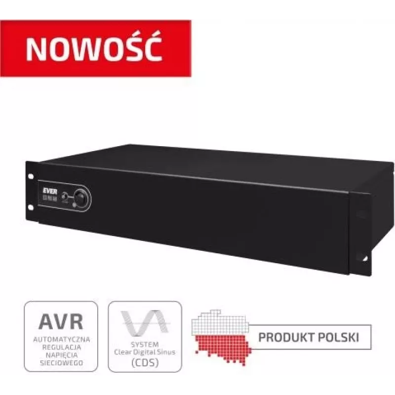 Nepertraukiamo maitinimo šaltinis (UPS) EVER ECO Pro 1200 AVR CDS, 1.2 kVA (650 W), 2U, 3× C13, USB-B, AVR, VRLA 12 V 5 Ah ×2