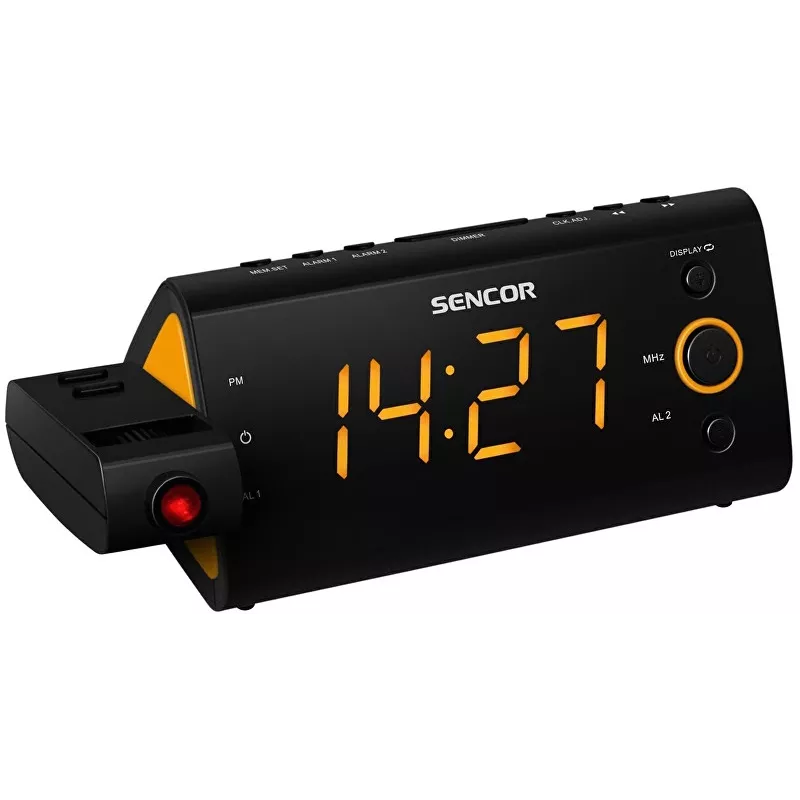 Radijo laikrodis SENCOR SRC 330 OR – FM laikrodis su 1,2 colio LED ekranu, dvigubu žadintuvu, raudona 180° projekcija, patalpų temperatūra, baterijų atsarginiu maitinimu