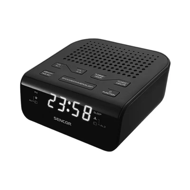 Laikrodinis radijo imtuvas SENCOR SRC 136 B — PLL FM, 0,6 colio LED, dvigubas žadintuvas, snaudimo funkcija, atsarginis maitinimas, juodas