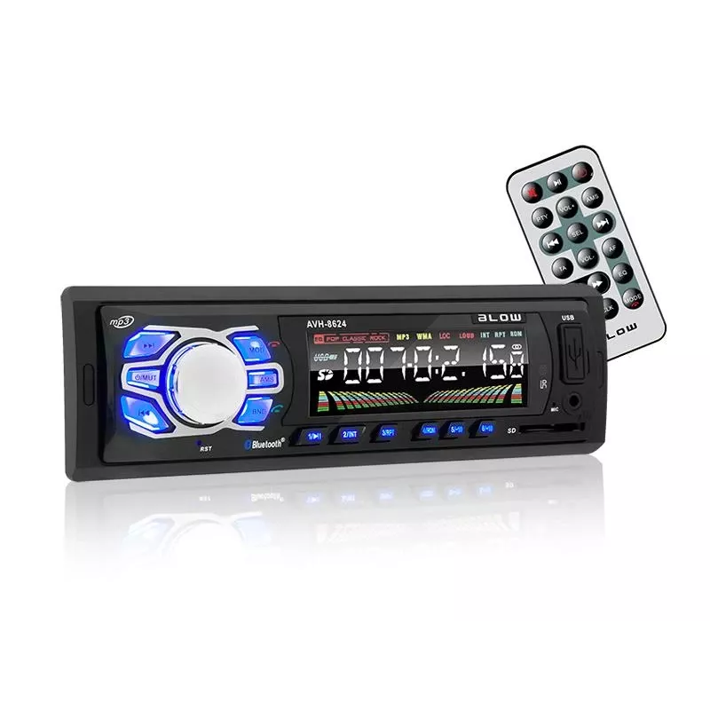 Automagnetola BLOW AVH-8624 — FM RDS, 45W RMS, Bluetooth, USB, MicroSD, AUX, LCD ekranas, nuotolinio valdymo pultas, juoda