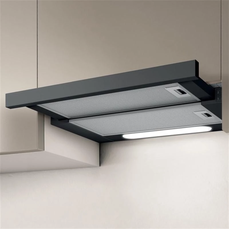 Įmontuojamas gartraukis Elica Elite 14 LUX 60 BL – 598 mm, 368 m³/h, aliuminio riebalų filtras, LED, 62 dB