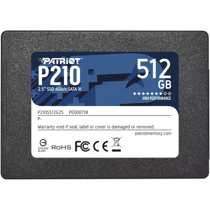 2,5 colio SATA III SSD PATRIOT P210 512 GB — 500 MB/s skaitymas, 400 MB/s rašymas