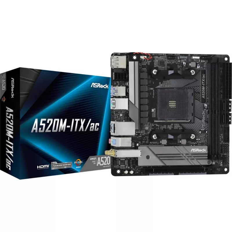 Pagrindinė plokštė ASRock A520M-ITX/ac Socket AM4 Mini-ITX