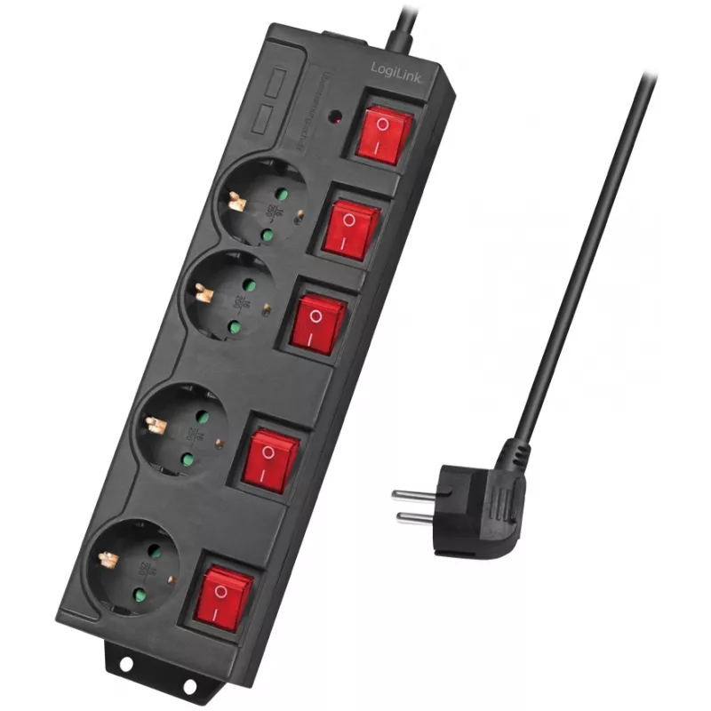 Prailginimo laidas LogiLink LPS251 1,5 m 4 AC lizdai vidaus juodas