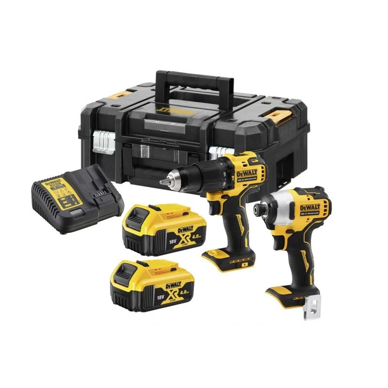 Belaidžių elektrinių įrankių rinkinys DeWalt DCK2062M2T — 18V, gręžtuvas DCD709 + smūginis suktuvas DCF809 1/4 colio, 2×4,0Ah akumuliatoriai, dėklas TSTAK II