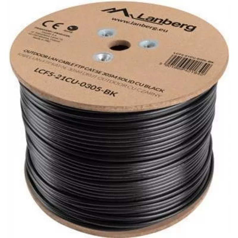 Lanberg LCF5-21CU-0305-BK Cat5e F/UTP išorinis instaliacinis kabelis, vienasmenis varis, 305 m, juodas