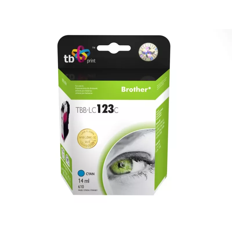 Rašalo kasetė, suderinama su Brother LC123C, 100% nauja
