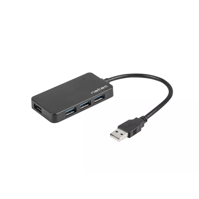 USB stotelė NATEC Moth 4 prievadų USB 3.2 Gen 1 Type-A (5000 Mbit/s), maitinama per USB, juoda, 0,15 m laidas