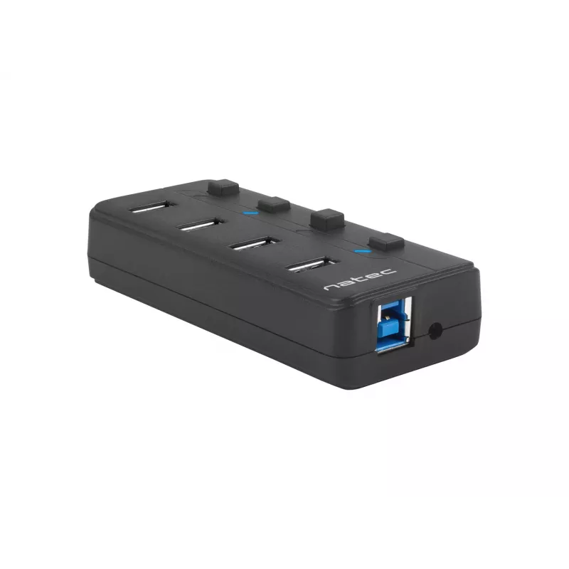 Natec Mantis 2 NHU-1557 USB 3.0 skirstytuvas 4 prievadų, USB Type-B įvestis, įjungimo/išjungimo mygtukai, maitinimo blokas, juodas