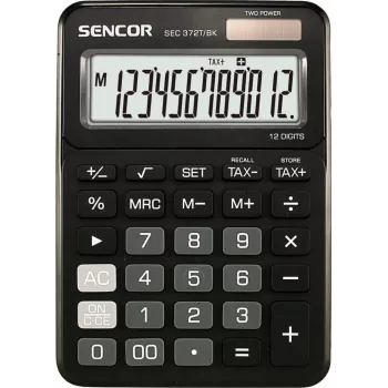 Skaičiuotuvas SENCOR SEC 372BK 12 skaitmenų LCD pagrindinis stalinis skaičiuotuvas, maitinamas baterijomis