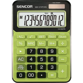 Stalinis skaičiuotuvas SENCOR SEC 372GN 12 skaitmenų LCD, pagrindinės aritmetinės funkcijos, saulės ir baterijos maitinimas