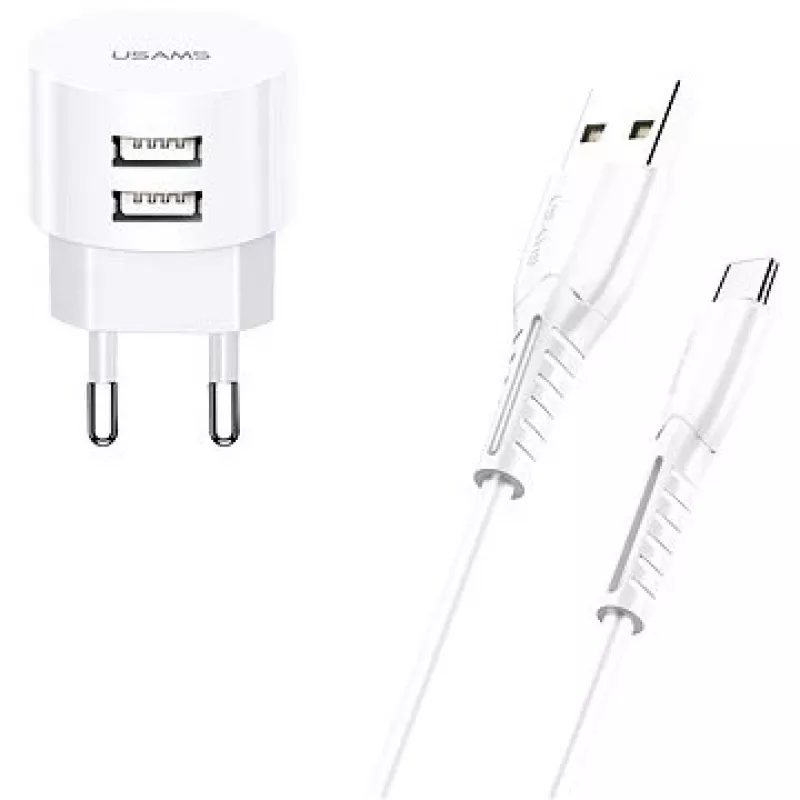 Įkroviklis usams XTXLOGT18TC05 su 2 USB prievadais ir integruotu USB-C laidu, 2,1 A išėjimas