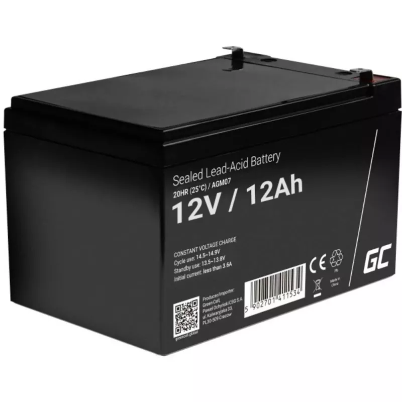 AGM akumuliatorius Green Cell 12V 12Ah – sandarus švino-rūgštinis (VRLA), 151×98×95 mm, 3,3 kg
