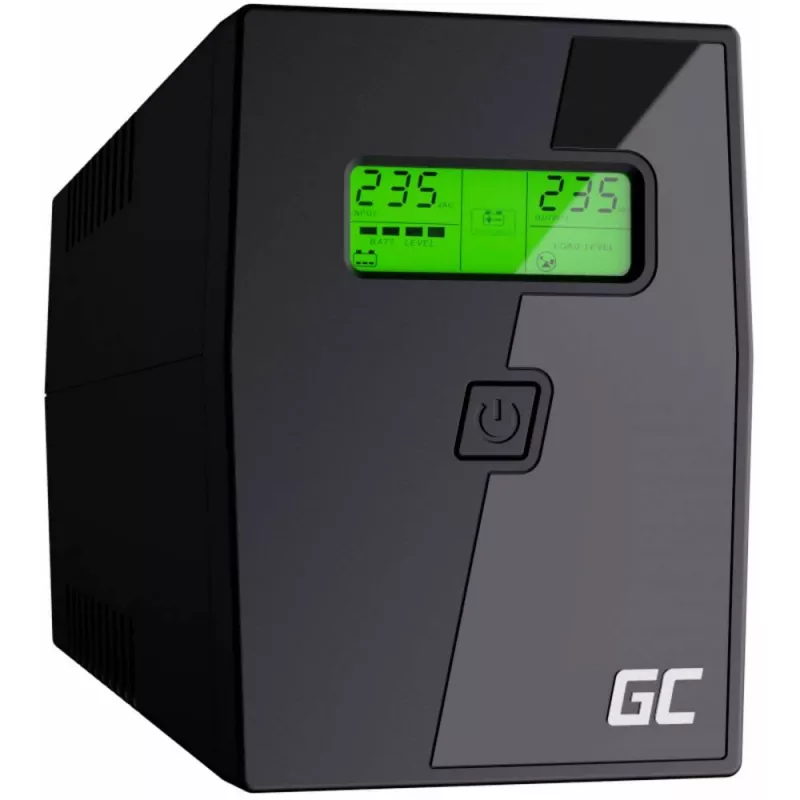 Nepertraukiamo maitinimo šaltinis Green Cell UPS02 0,8 kVA (480 W) Line-Interactive, LCD, 2x F tipo lizdai, USB-B, RJ-45, RJ-11