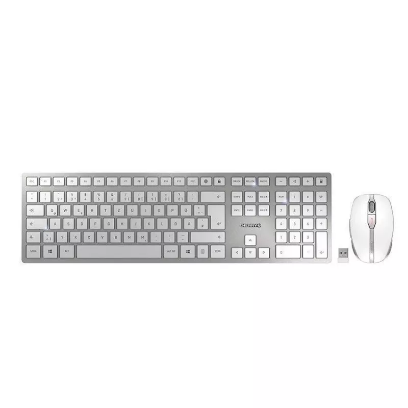 CHERRY DW 9100 SLIM belaidis klaviatūros ir pelės rinkinys RF Wireless + Bluetooth QWERTZ vokiškas sidabrinis
