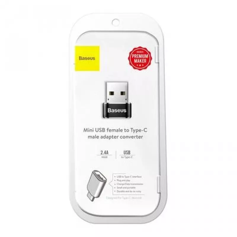 Adapteris Baseus USB (vyriškas) į Type-C (moterišką), juodas