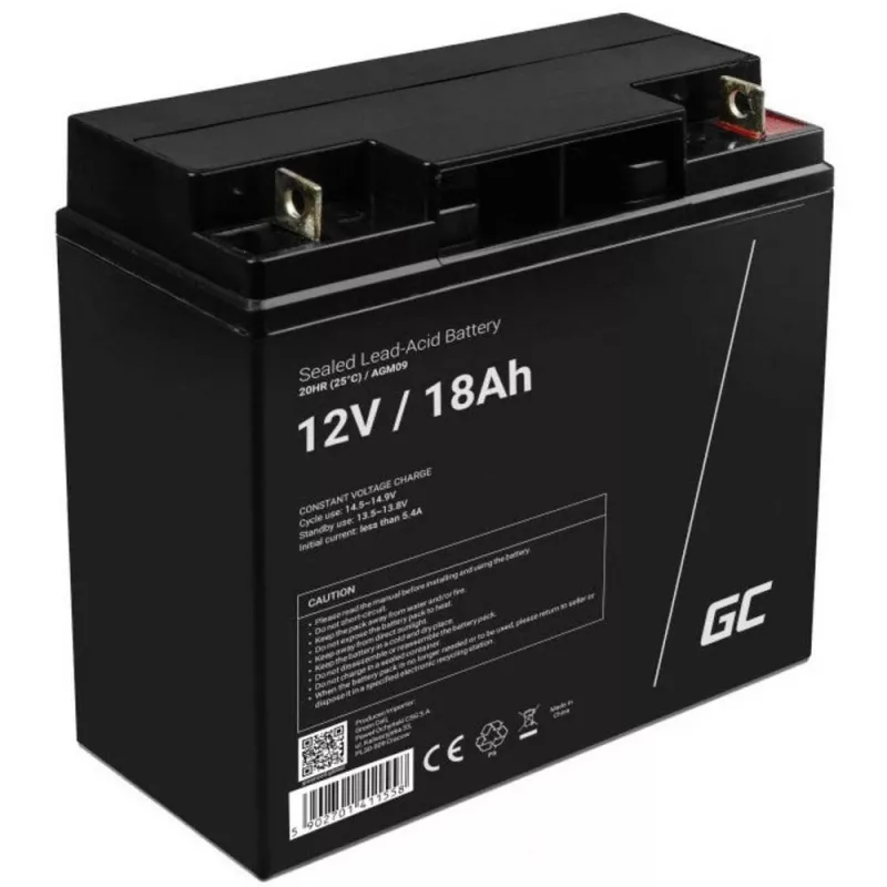 Įkraunamas sandarus švino-rūgšties akumuliatorius Green Cell AGM09 12 V 18000 mAh, juodas, 167×77×181 mm, 4,8 kg