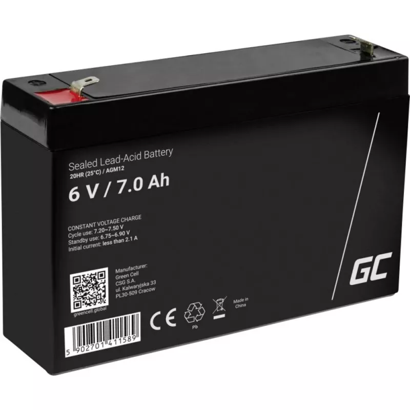 Įkraunama sandarioji švino rūgšties baterija Green Cell AGM12 6 V 7000 mAh Juoda