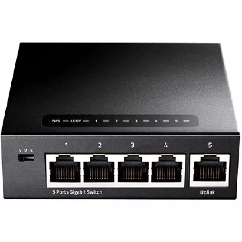 Tinklo jungiklis Cudy GS105 — 5 prievadų Gigabit Ethernet (10/100/1000), juodas, maitinimas 5 V DC