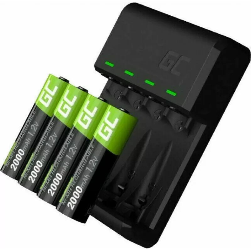 Green Cell GC VitalCharger akumuliatorių įkroviklis su 4× AA 2000 mAh NiMH baterijomis