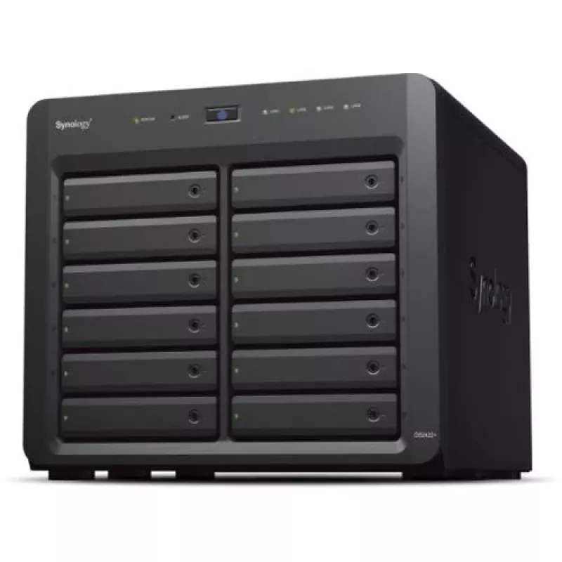 NAS Synology DS2422+; Tower; 12 x (3,5 colio SATA HDD / 2,5 colio SATA HDD / 2,5 colio SATA SSD); AMD Ryzen V1500B; 4 GB DDR4 (maks. 32 GB); 4 x 1GbE RJ-45