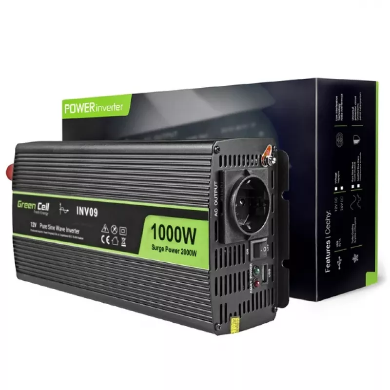 Green Cell INV09 keitiklis automobiliui 1000 W juodas
