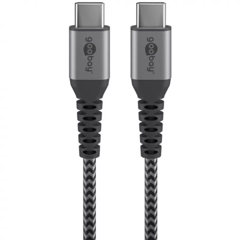 Goobay 49301 USB-C–USB-C laidas tekstiliniu apvalkalu ir metaliniais kištukais, 0,5 m, kosminė pilka/sidabrinė