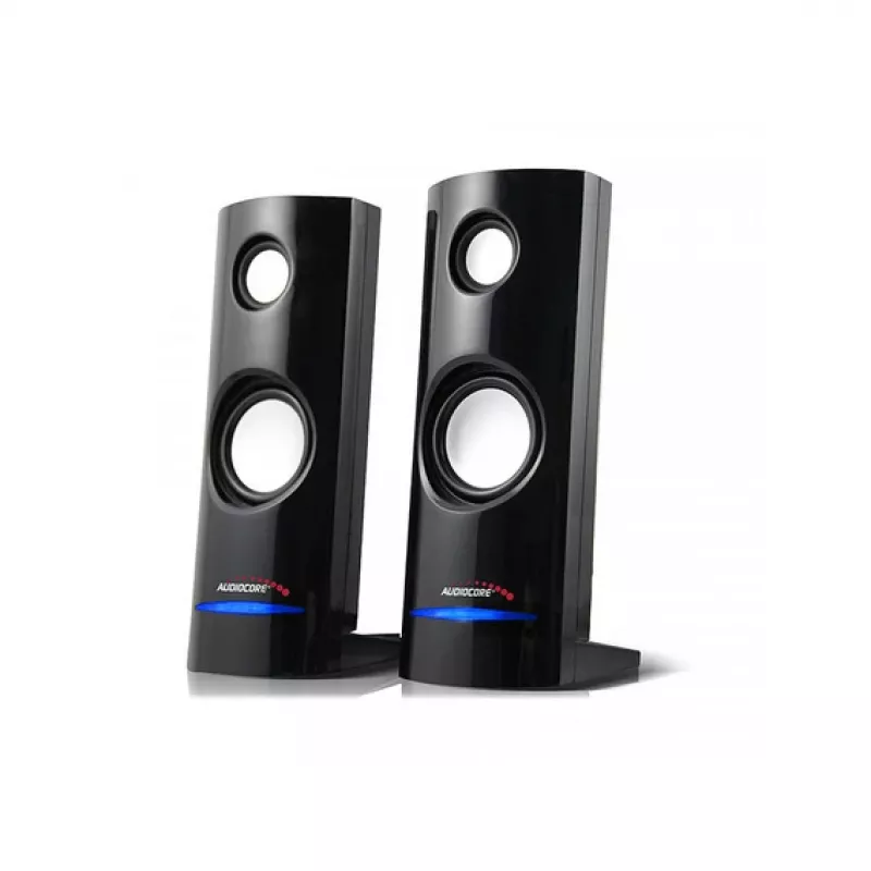 Laidiniai kompiuteriniai garsiakalbiai Audiocore AC860, 2 krypčių, 2.0 kanalai, 4 W RMS, USB maitinimas, 3.5 mm įvestis, juodi