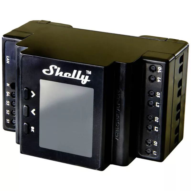 DIN bėgio relės modulis Shelly Pro 4PM 4 kanalų Wi‑Fi, 4 kanalai, AC 110–240V, galios ir energijos matavimas, montavimui ant DIN bėgio