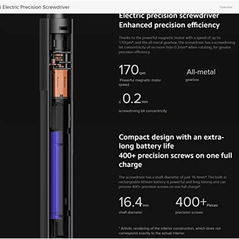 Xiaomi MJDDLSD003QW 170 RPM Pilka elektrinė atsuktuvų rinkinys