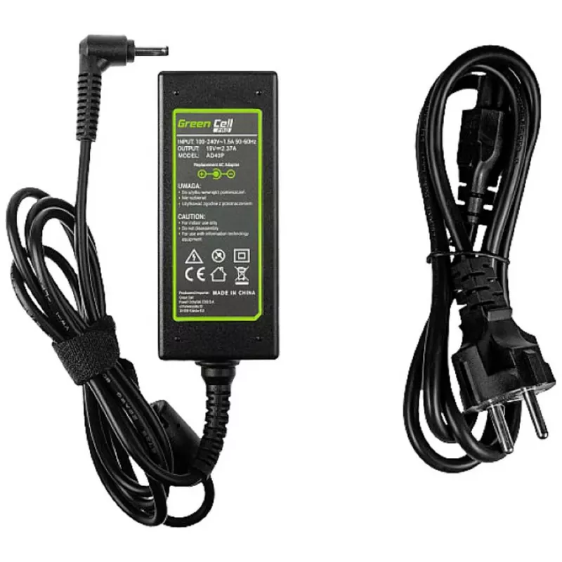 Maitinimo adapteris Green Cell AD40P 45W nešiojamiesiems kompiuteriams, 19V 2.37A, AC-DC, 100–240V įėjimas, juodas