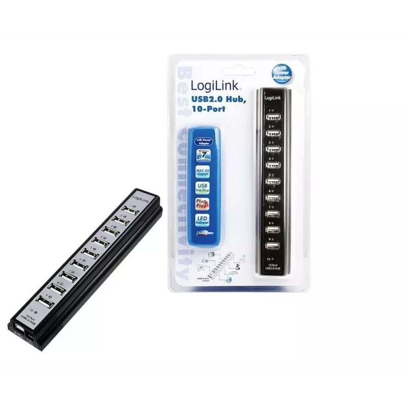 LogiLink UA0096 USB 2.0 mazgas 10 prievadų juodas