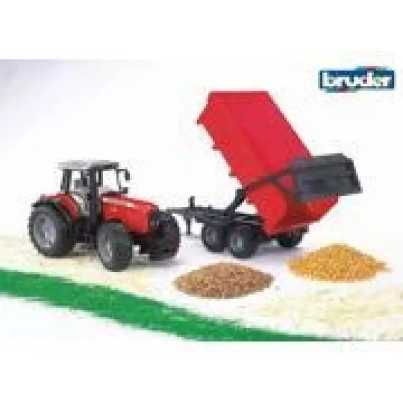 BRUDER Massey Ferguson 7480 su savivartiniu priekabu – žemės ūkio traktoriaus modelis