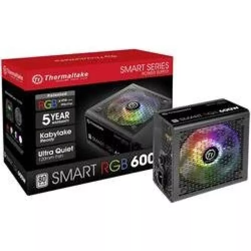 Termaltake SMART RGB PS-SPR-0600NHSAWE-1 - Maitinimo blokas (vidinis) - ATX12V 2.3 - 80 PLUS - AC 230 V - 600 W - aktyvus PFC - Juoda