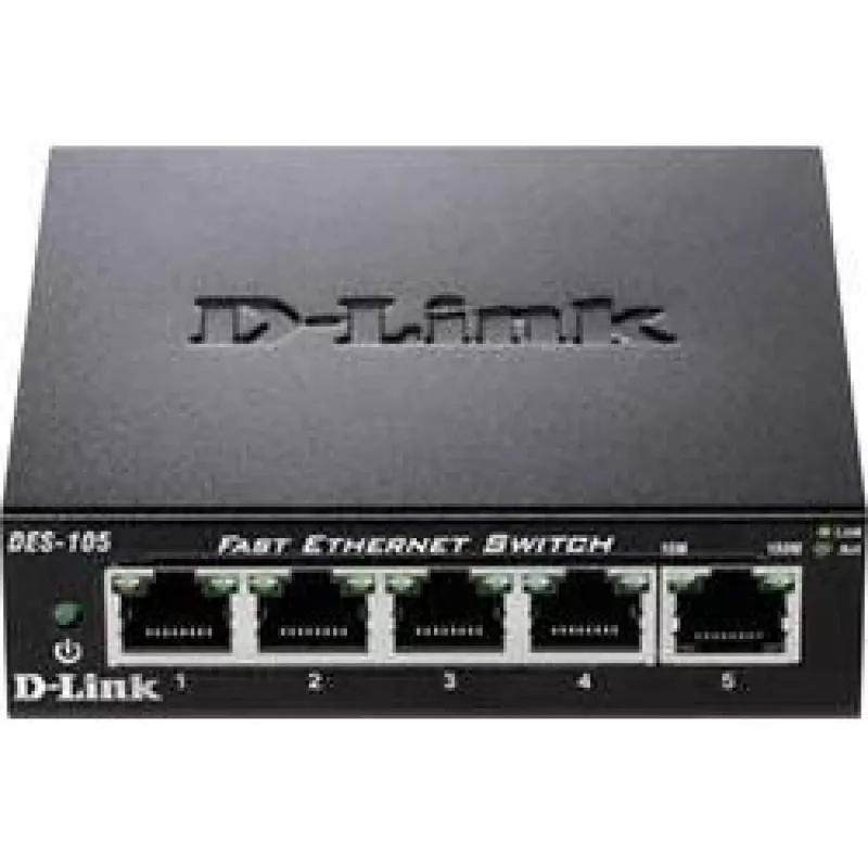 D-Link DES-105 nevaldomas L2 jungiklis, 5x Fast Ethernet, metalinis korpusas
