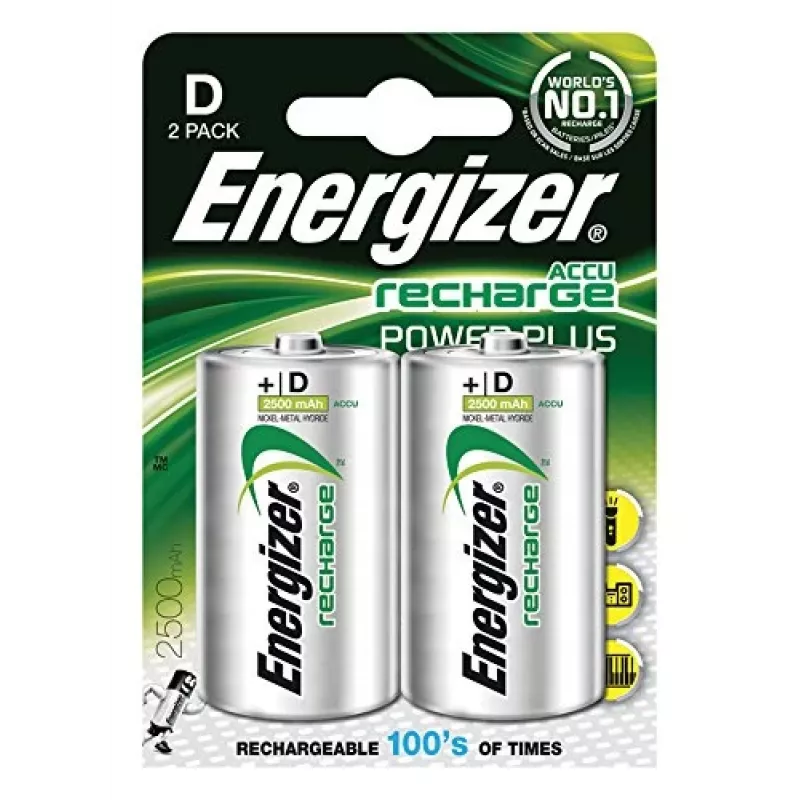 Energizer Įkraunamos NiMH D tipo baterijos 2500mAh – 2 vnt. pakuotė